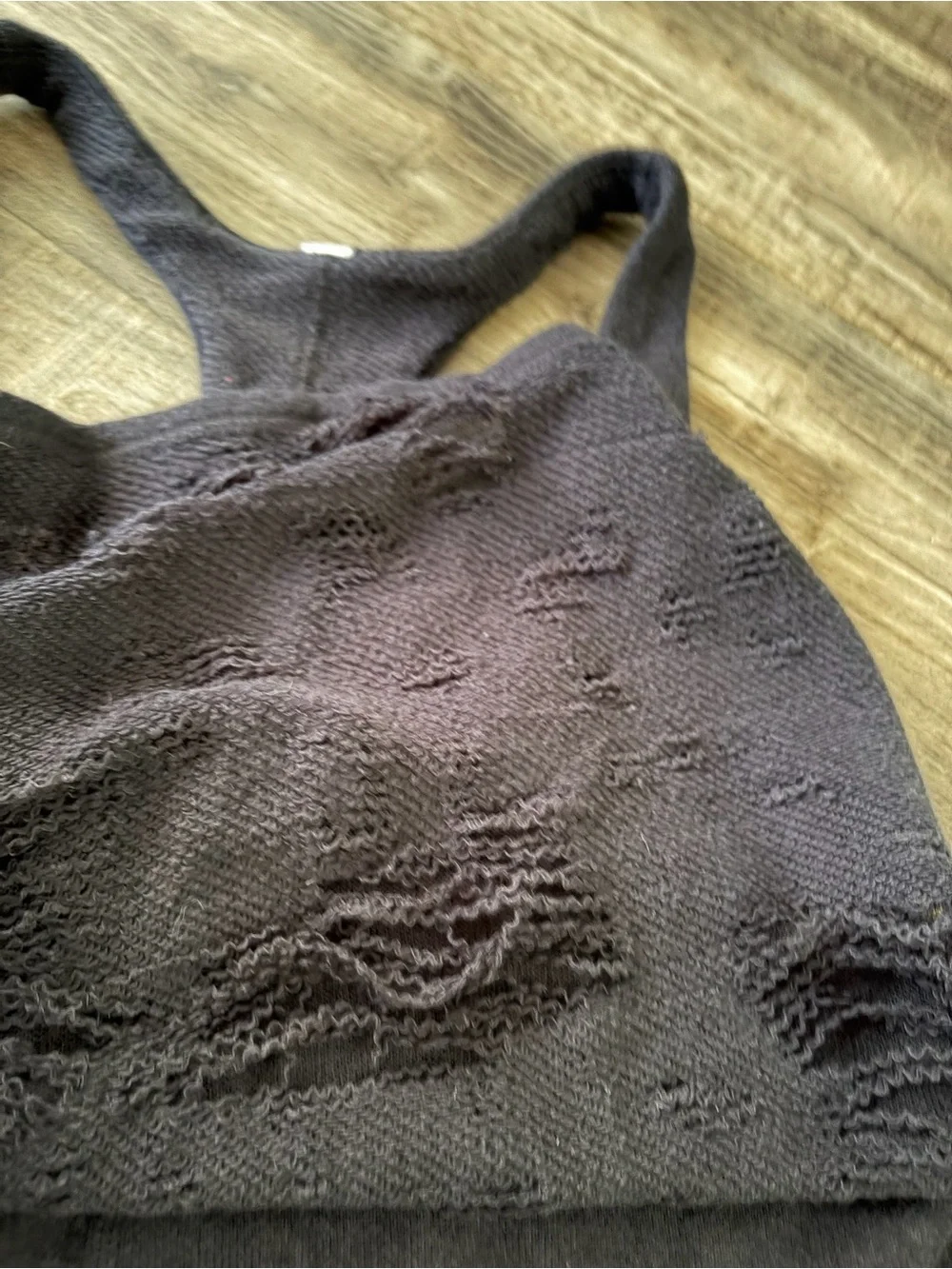 Alo Yoga Black Distressed Terrycloth Racerback Tank Top Athleisure Crop